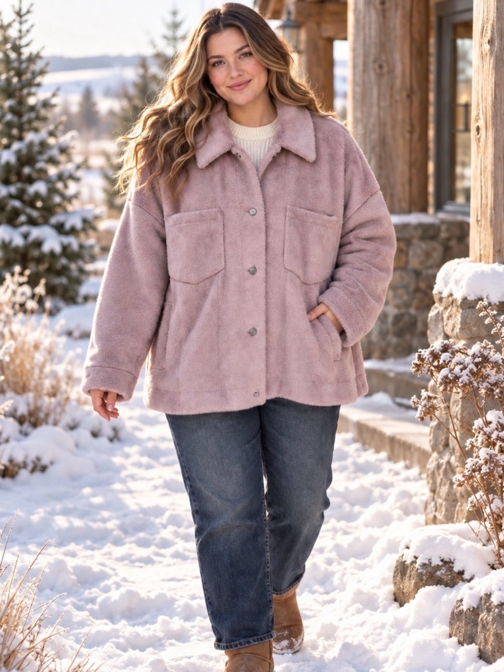 Free People We The Free Cozy Opal Swing Jacket in Dusty Mauve/ Blush- Sz Med
